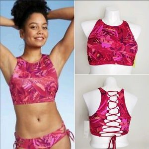 All In Motion Target Pink Magenta Floral Swim Tankini Bikini Top Size XL